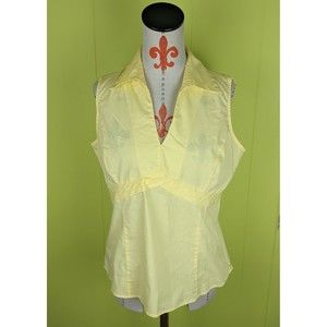 Cato Womens M Sleeveless Top Blouse Yellow V-Neck Collared Pleated EUC